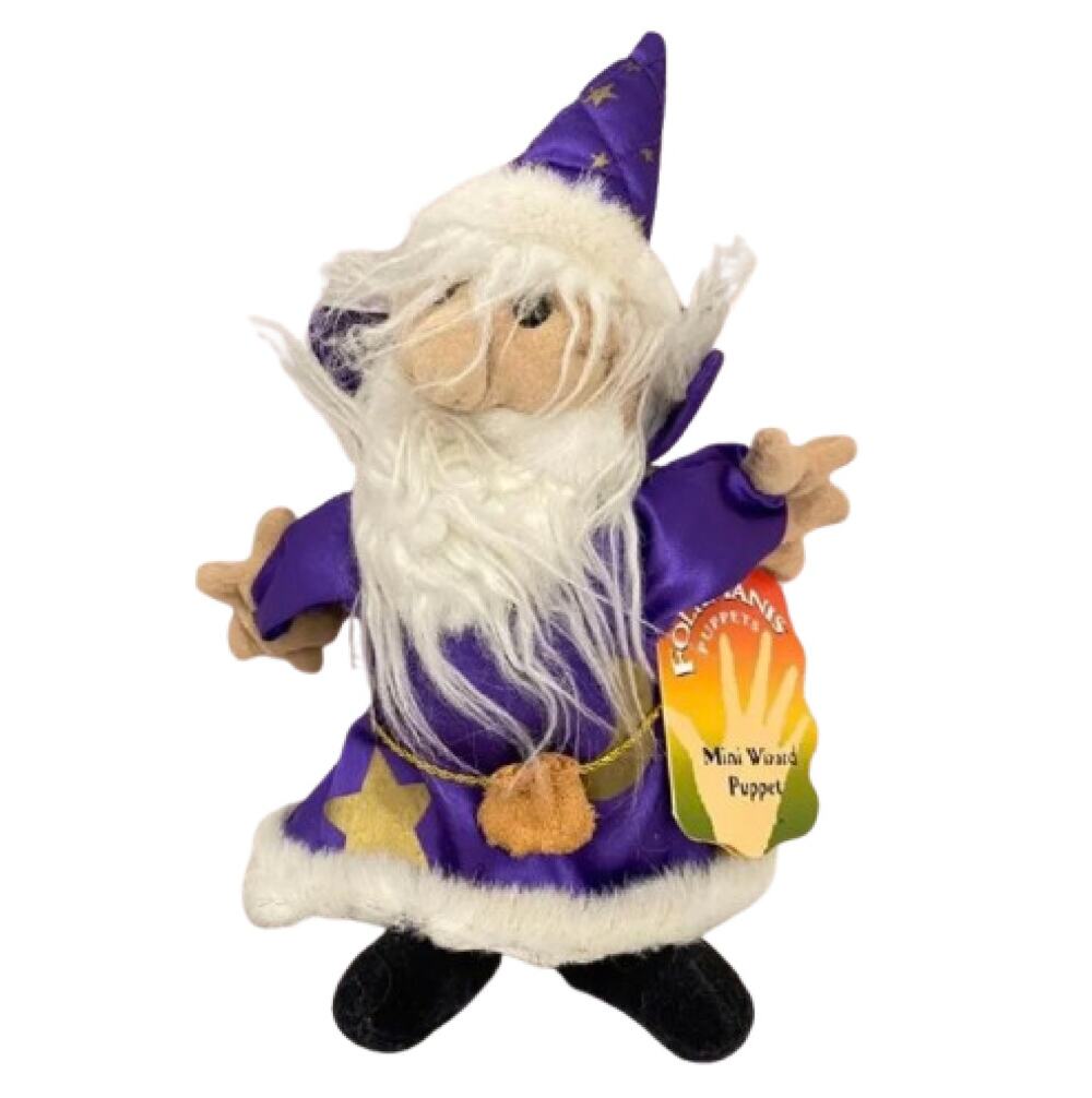 FOLKMANIS Mini Wizard Finger Puppet Purple Robe Plush 10" NWT